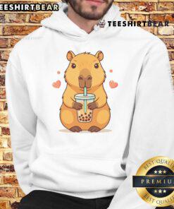 Adorable capybara in a boba tea hoodie, showcasing a cute design perfect for bubble tea lovers.