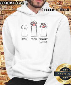 Alt Text: Adorable cat wearing a Cute Rock Paper Scissors Claws hoodie, showcasing playful paws and a whimsical design.