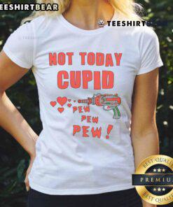 Funny Anti-Valentine's Day heart graphic on a ladies tee, featuring 'Not Today Cupid' slogan for a humorous twist.