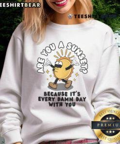 Funny 'Are You a Sunset?' sweatshirt design featuring playful text, perfect for casual wear and gifting to loved ones.