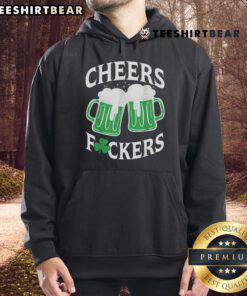 Funny Cheers Fckers Shamrock Drinking Hoodie featuring a playful design perfect for St. Patrick's Day celebrations.