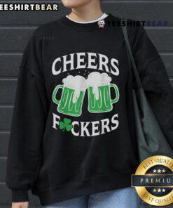 Alt Text: Funny Cheers Fckers Shamrock Drinking Sweatshirt featuring a playful design perfect for St. Patrick's Day celebrations.