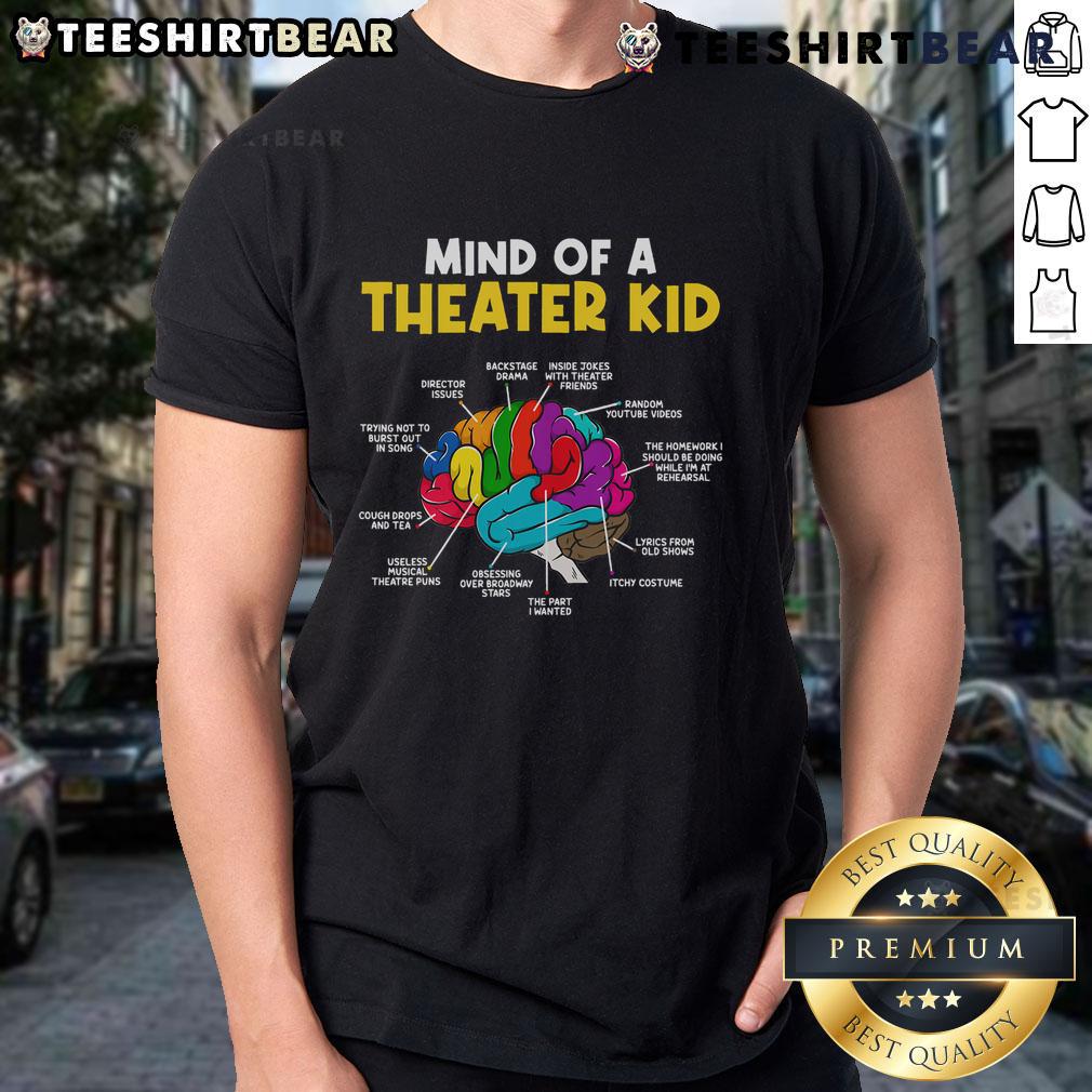 Funny Mind Of A Theater Kid T-Shirt design featuring humorous graphics and text celebrating theater enthusiasts.