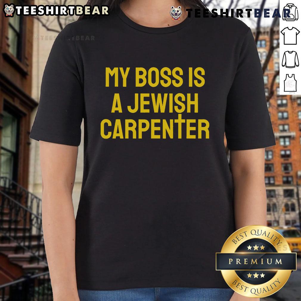 Funny 'My Boss Is A Jewish Carpenter' Christian tee featuring a cross design, perfect for casual wear.
