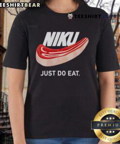 Funny Niku Just Do Eat Nike Logo Ladies Tee featuring a playful design with a humorous twist on the iconic logo.