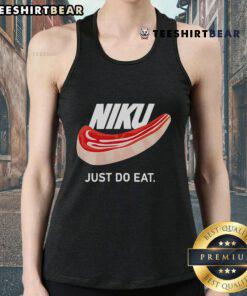 Funny Niku Just Do Eat Nike logo tank top featuring playful design for food lovers and fitness enthusiasts.