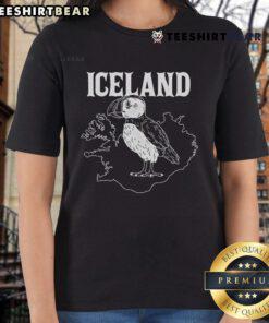 Funny puffin bird graphic on an Iceland map, perfect for seabird lovers. Ideal ladies' tee design featuring puffins.