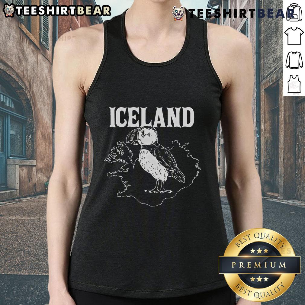 Funny puffin bird design on a tank top, featuring an Iceland map for seabird lovers and puffin enthusiasts.