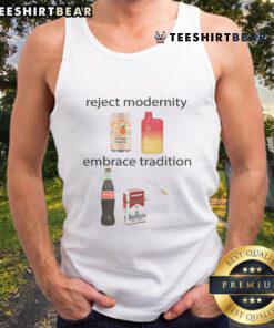 Funny Reject Modernity Embrace Tradition tank top featuring a playful design with cola and smoking graphics.