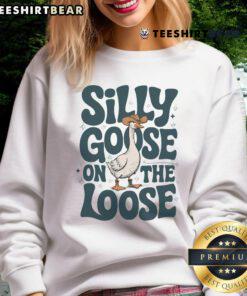 Funny retro silly goose on the loose meme sweatshirt featuring a playful goose design for a quirky aesthetic.