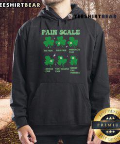Funny Shamrock Pain Scale design on an ICU Nurse hoodie for St. Patrick's Day, perfect for celebrating nurses.