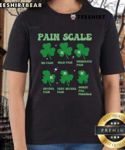 Funny Shamrock Pain Scale graphic on a tee for ICU nurses celebrating St. Patrick's Day.