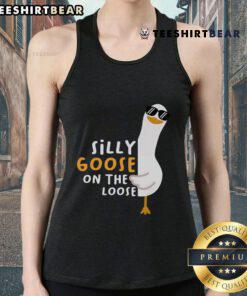 Funny silly goose on the loose tank top design featuring a playful goose illustration and vibrant colors.