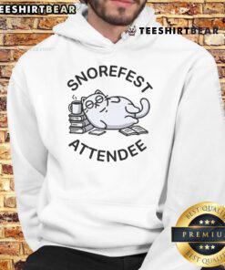 Alt Text: Lazy cat wearing a Funny Snorefest hoodie, showcasing a playful and cozy vibe perfect for pet lovers and humor fans.