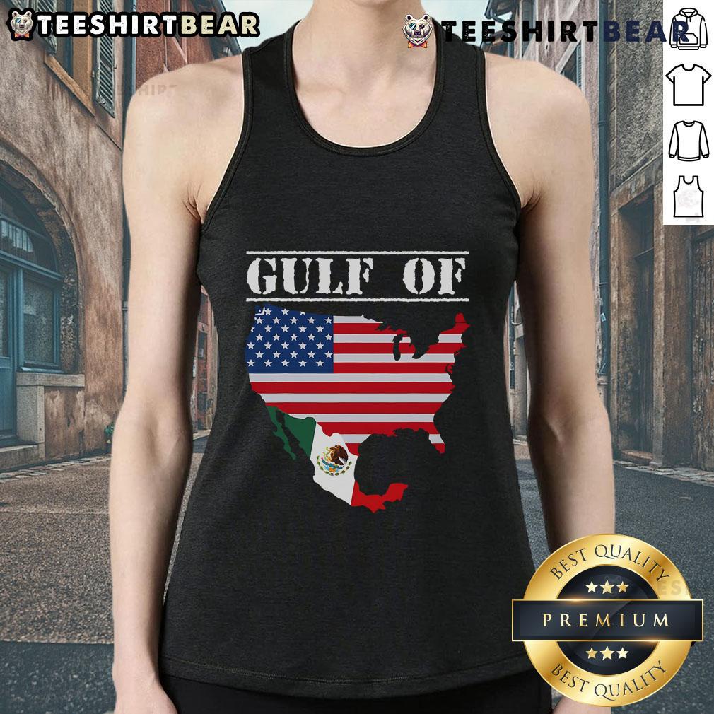 Funny Trump Gulf of United States of America flag retro tank top design featuring a humorous political graphic.