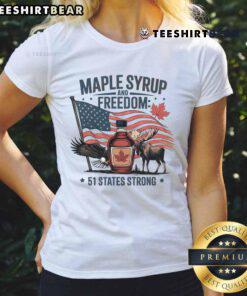 Funny Trump quote on a Canada as the 51st state of USA ladies tee shirt design, perfect for humor and political commentary.