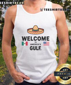 Funny Welcome to America's Gulf Mexican American Trump tank top featuring a humorous design and vibrant colors.