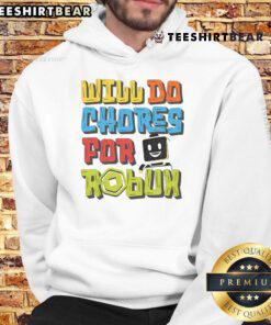 Funny Will Do Chores for Robux Retro Hoodie featuring vibrant graphics and playful text, perfect for Roblox fans.