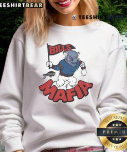 Buffalo Bills Mafia mascot flag sweatshirt featuring vibrant colors and team logo, perfect for fans and game day wear.