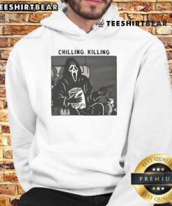 Good Ghost Face chilling in a dark hoodie, perfect for Halloween and horror fans, showcasing the iconic slasher style.