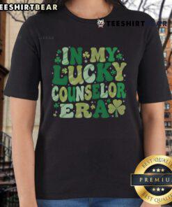 Good Groovy in Lucky School Counselor St. Patrick's Day ladies tee featuring vibrant green design and festive graphics.