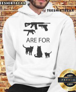 Anti-gun cat hoodie design featuring the phrase 'Good Guns Are For Pussies' with a playful cat graphic.
