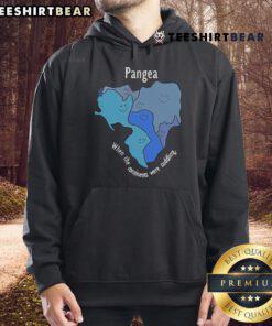 Cozy Good Pangea Continents Cuddling Hoodie featuring a colorful design of cartoon continents embracing each other.