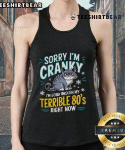 Vintage 80s tank top with 'Good Sorry I'm Cranky' print, perfect for retro fashion lovers and casual wear enthusiasts.