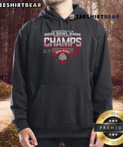 Happy Red Bowl Champs 2025 Football Buckohio Hoodie worn by a fan celebrating victory in a vibrant stadium setting.