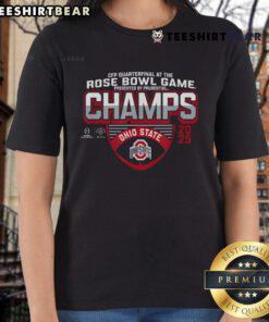 Alt Text: Happy Red Bowl Champs 2025 Football Buckohio Ladies Tee featuring vibrant design and team spirit for fans.