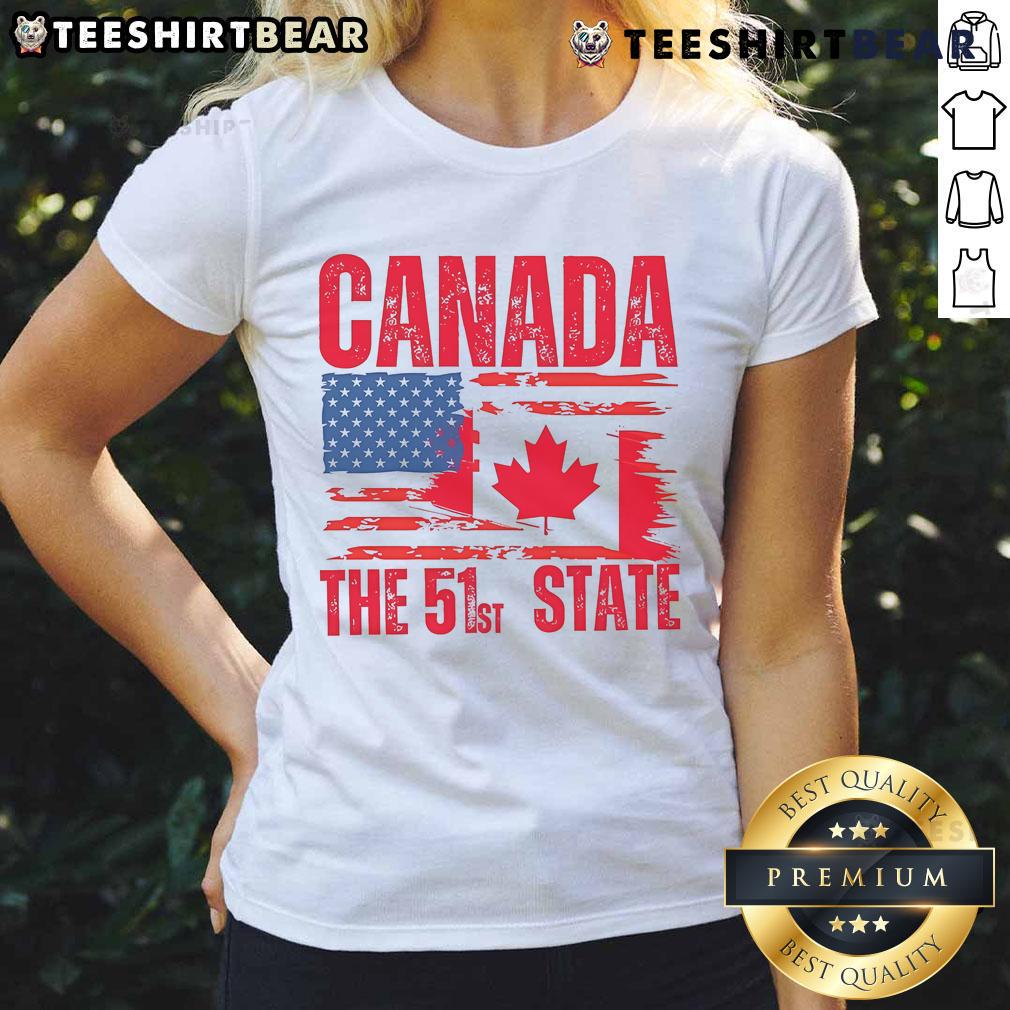 Hot Canada 51st State America flag ladies tee showcasing a stylish design for patriotic women.