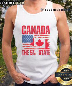 Hot Canada 51st State America Flag Tank Top featuring a bold design of the US flag and Canadian elements.