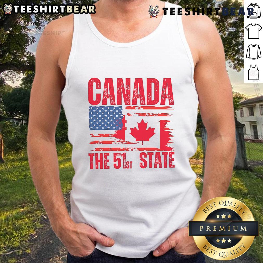 Hot Canada 51st State America Flag Tank Top featuring a bold design of the US flag and Canadian elements.