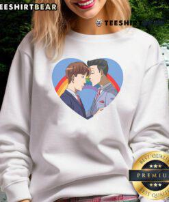 Hot Rainbow Heart LGBT Valentine's Day Matching Couple Sweatshirt featuring vibrant colors and a stylish design.