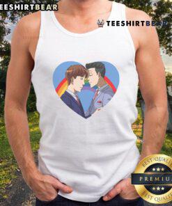 Hot Rainbow Heart LGBT Valentine's Day matching couple tank tops, perfect for celebrating love and pride together.