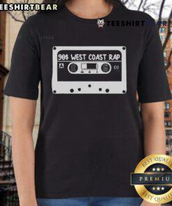 90s music West Coast hip hop cassette graphic on a stylish ladies tee, perfect for retro music lovers.