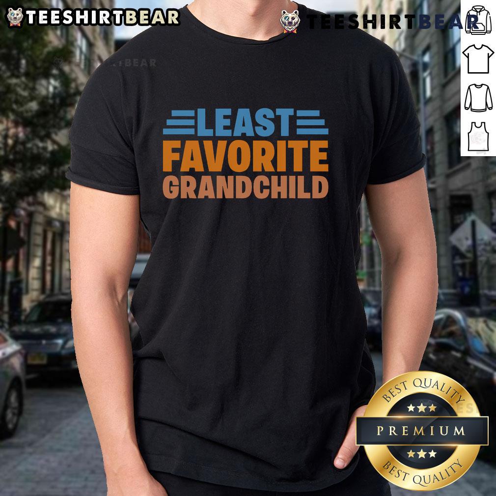 Nice Least Favorite Grandchild T-Shirt featuring playful text design, perfect for humorous gift ideas for grandparents.