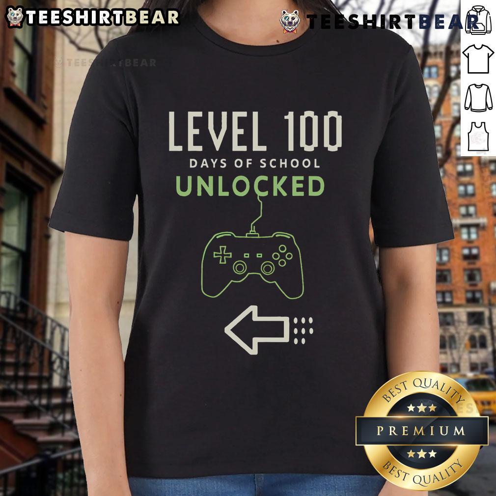 Nice Level 100 Unlocked 100 Days of School Achievement Ladies Tee featuring a vibrant design celebrating student milestones.
