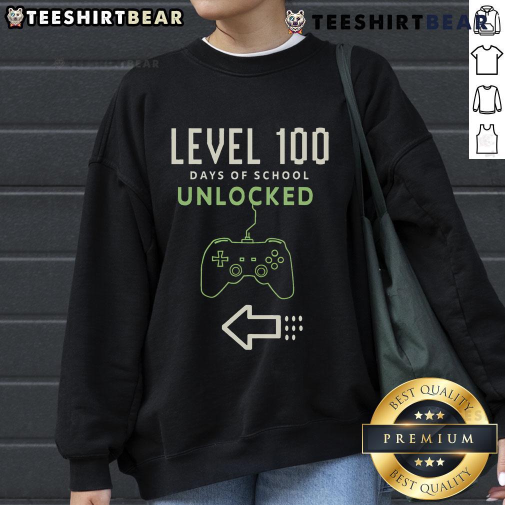 Nice Level 100 Unlocked sweatshirt celebrating 100 Days of School achievement with vibrant design and playful graphics.