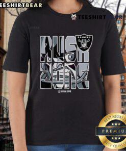 Cute NFL Rush Zone cartoon featuring Las Vegas Raiders football logo on a stylish ladies tee shirt.