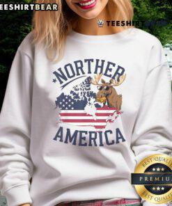 Funny USA sweatshirt design featuring 'Buying Canada as the 51st state' text, perfect for North America humor lovers.