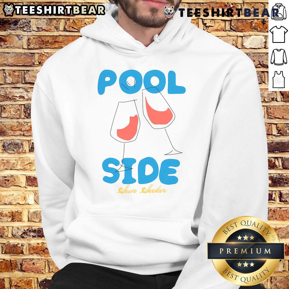 Cozy Nice Poolside Sun Seeker Hoodie on a lounge chair by the sparkling pool, perfect for sunny days and relaxation.
