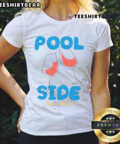 Women relaxing by a pool in stylish 'Nice Poolside Sun Seeker Ladies Tee', enjoying sunny summer vibes.