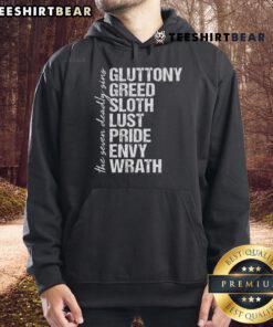 Vintage distressed hoodie featuring the Nice Seven Deadly Sins design, perfect for casual wear and unique style.
