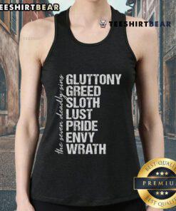 Vintage distressed tank top featuring the Seven Deadly Sins design, perfect for casual and stylish outfits.