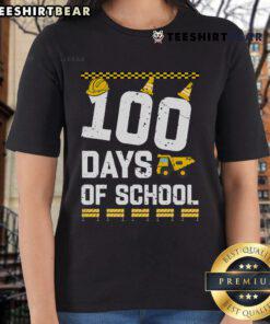 Official 100 Days of School tee featuring fun construction vehicles design for ladies, perfect for celebrating the milestone.