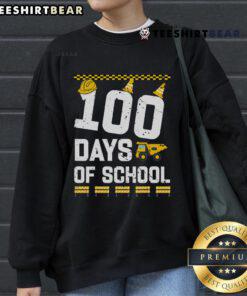 Kids' Official 100 Days of School sweatshirt featuring colorful construction vehicles, perfect for celebrating school milestones.