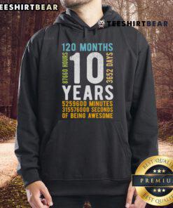 Vintage hoodie for 10th birthday celebration, featuring 'Official 120 Months' design in vibrant colors.