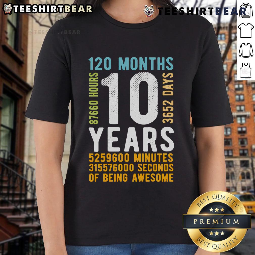 Vintage ladies tee celebrating 10th birthday with 'Official 120 Months' design for a stylish and fun look.