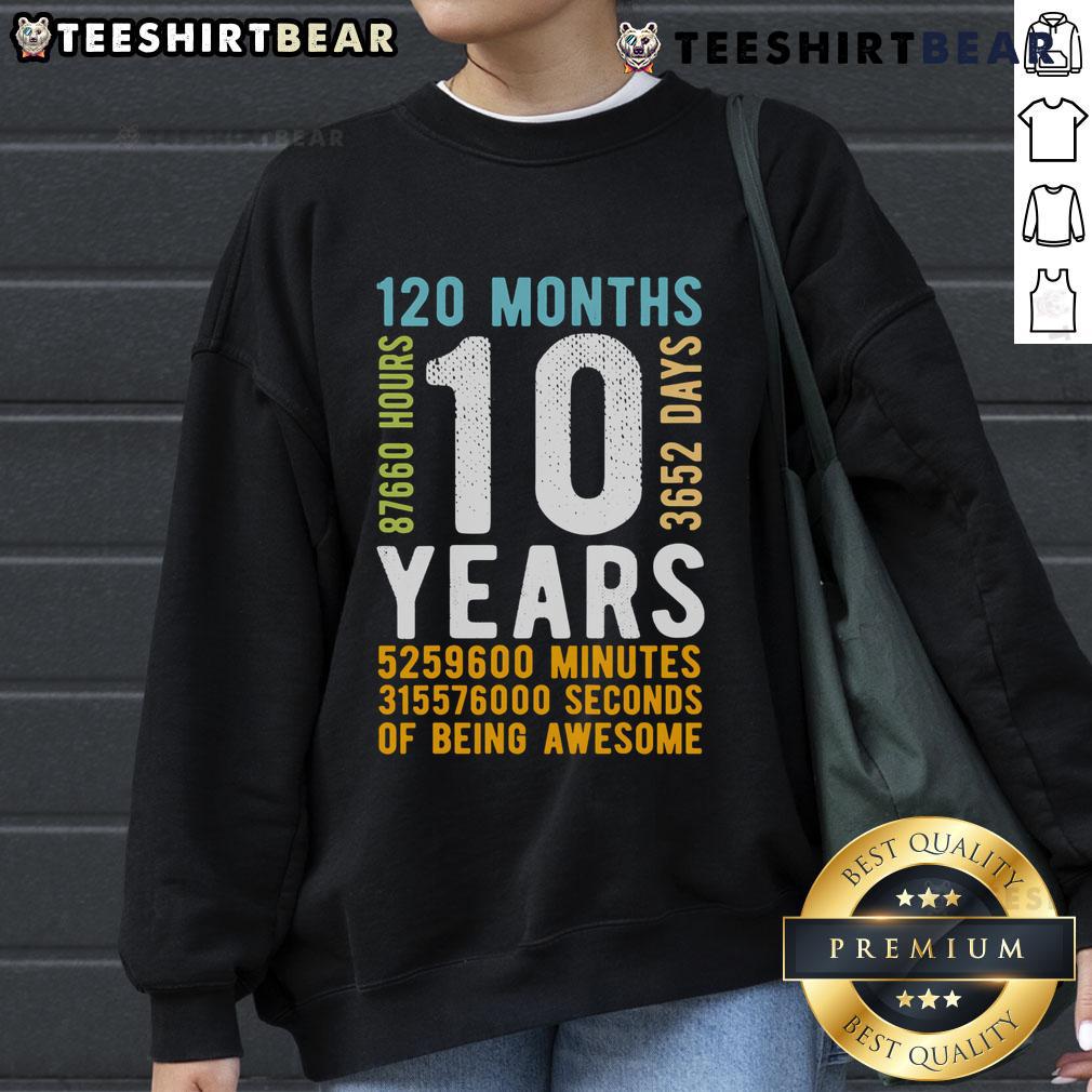 Vintage sweatshirt for 10th birthday, celebrating 120 months of life with a stylish design perfect for kids.